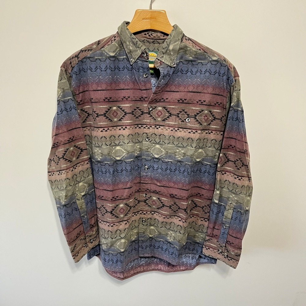 Vtg Cabela's Southwestern Aztec Flannel Shirt Mens XL Chamois Cloth Outdoor